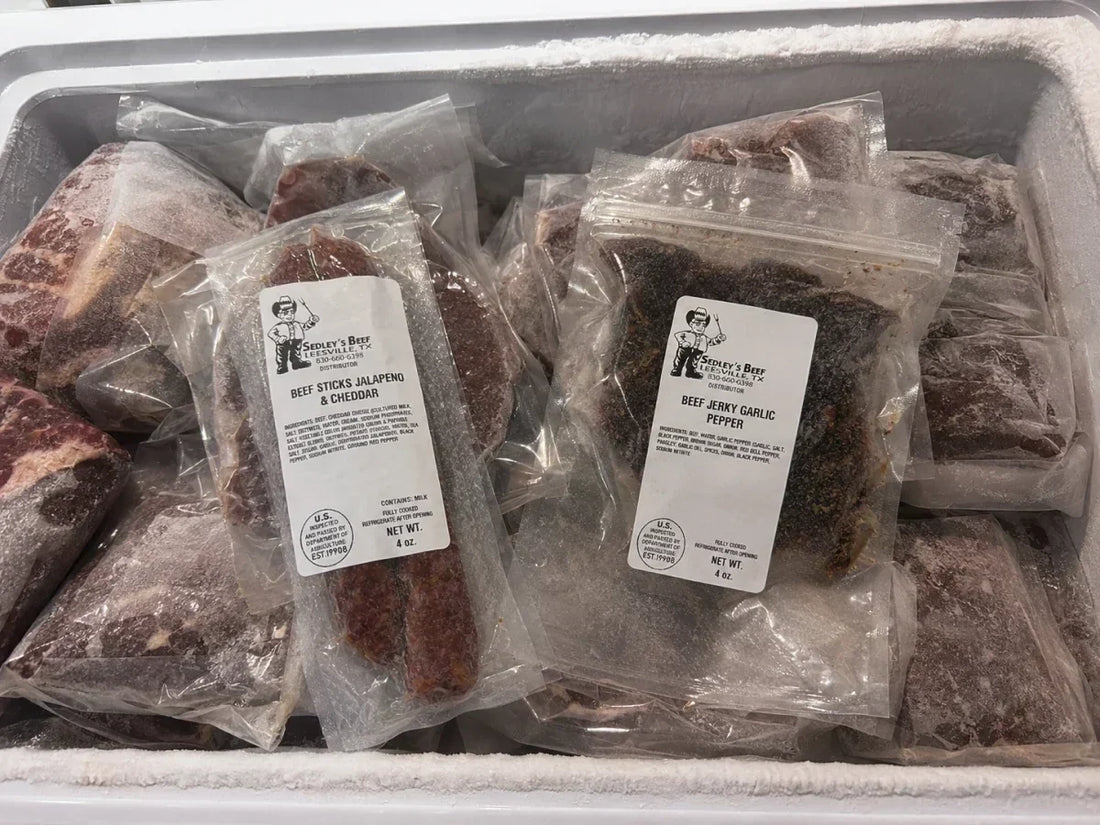 quarter calf of grass-fed beef packed in a home freezer.