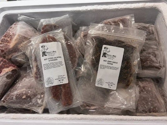 quarter calf of grass-fed beef packed in a home freezer.